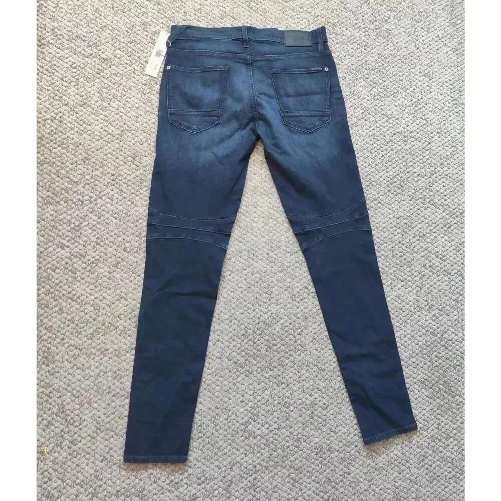 Hudson Mens Ethan Biker Skinny Jeans‎ Sz 31X33 in Hatch Dark Blue Faded Whisker